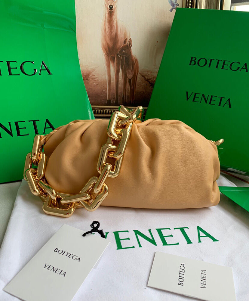 Bottega Veneta Teen Chain Pouch Leather Clutch Apricot